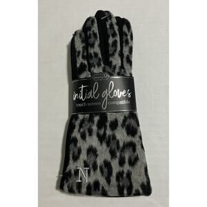 Womens mudpie Initial N Leopard Gloves Black Gray Animal Print One Size NWT Gift
